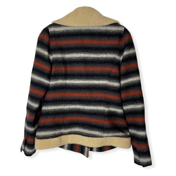 adam lippes shearling collar wool blend double breasted stripes jacket - Picture 3 of 7